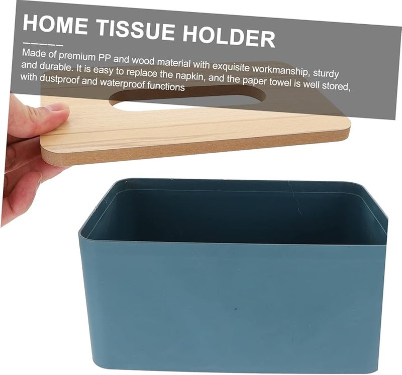 صندوق مناديل بغطاء خشبي، حامل مناديل متعدد الوظائف محمول للمنزل والسيارة والمكتب - Image 3